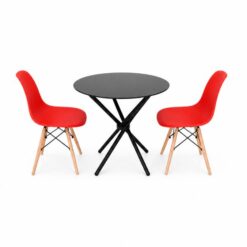 Alternative view of Black Table Red Chairs - Glass Dining Set Three pieces included