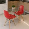 Round Table Red Chairs - Glass Dining Set Three pieces included