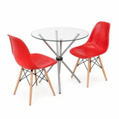 Alternative view of Round Table Red Chairs - Glass Dining Set Three pieces included