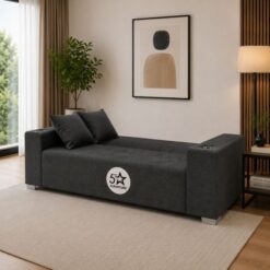 sleeper-couch-with-cupholders-charcoal-grey-open-position