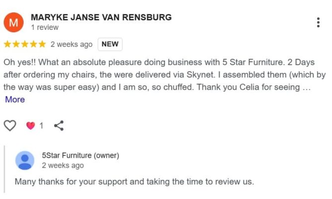 5star Furniture 5 Star Google Review Van Rensburg