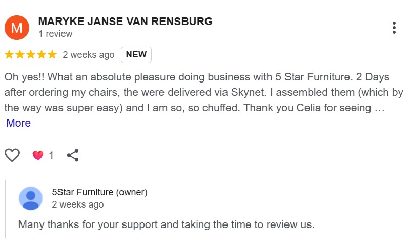 5star Furniture 5 Star Google Review Van Rensburg