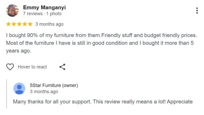 5star Furniture 5 Star Google Review