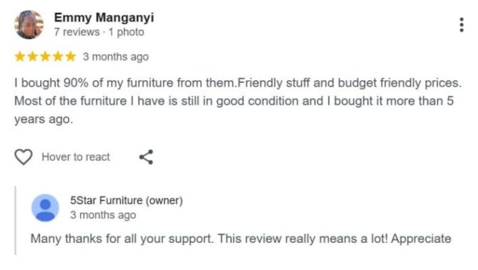 5star Furniture 5 Star Google Review
