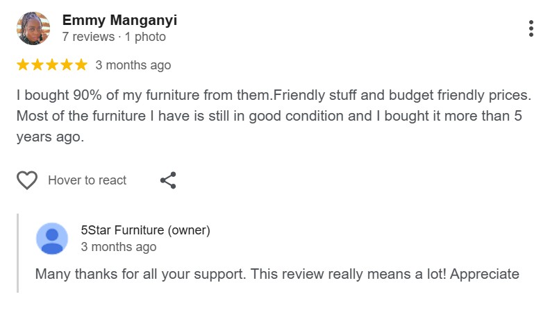 5star Furniture 5 Star Google Review