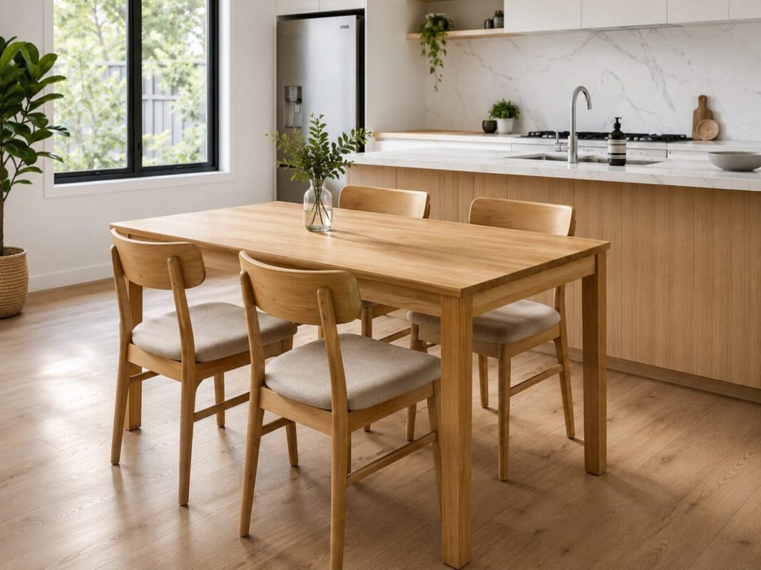 Kitchen dining table with 4 chairs set in modern kitchen space