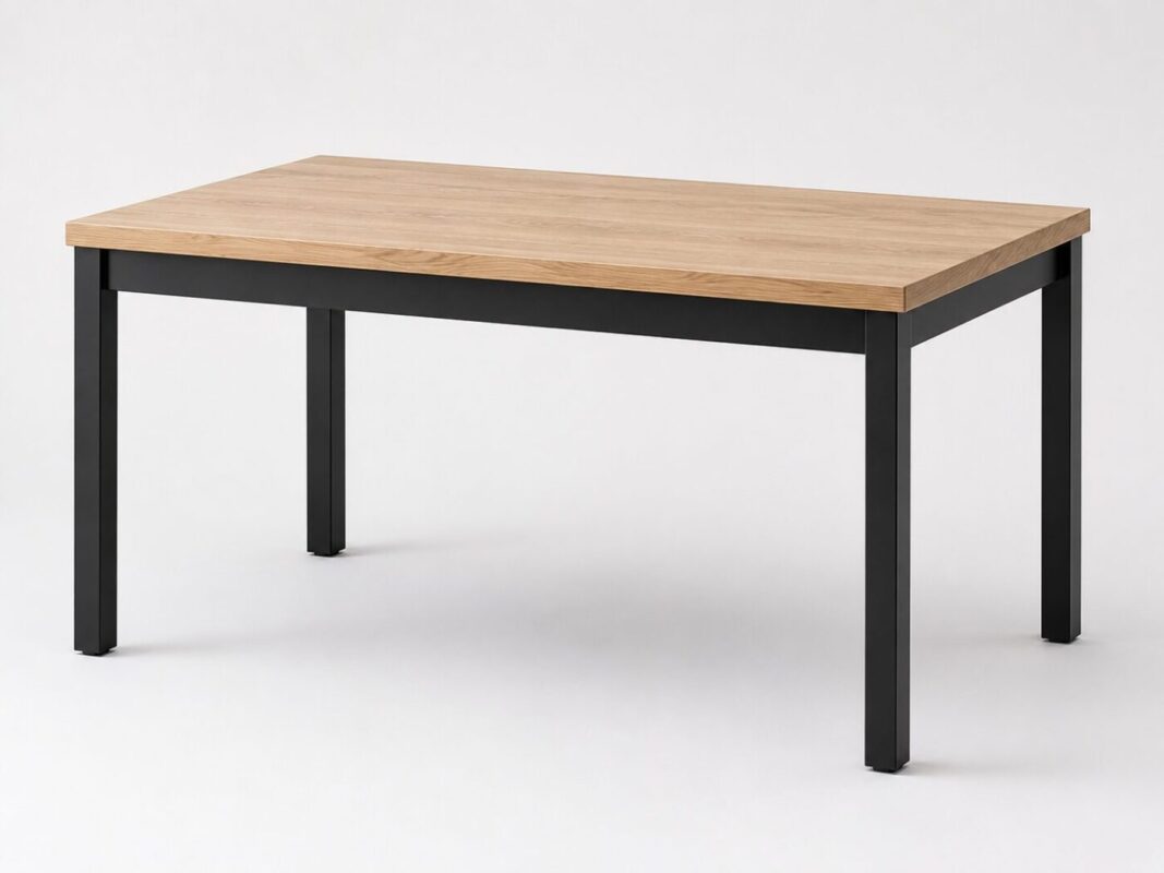Modern kitchen dining table with light wood top and black metal frame
